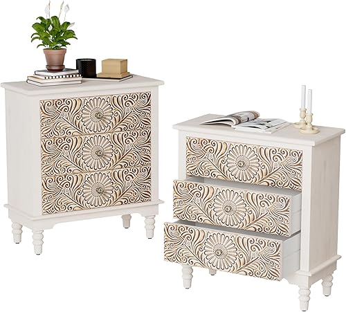 Miniatura 35 de COSIEST Mesita de noche de 2 piezas, 14 pulgadas de profundidad x 18 pulgadas de ancho x 21.5 pulgadas de alto, mesa auxiliar de MDF con 2 cajones,