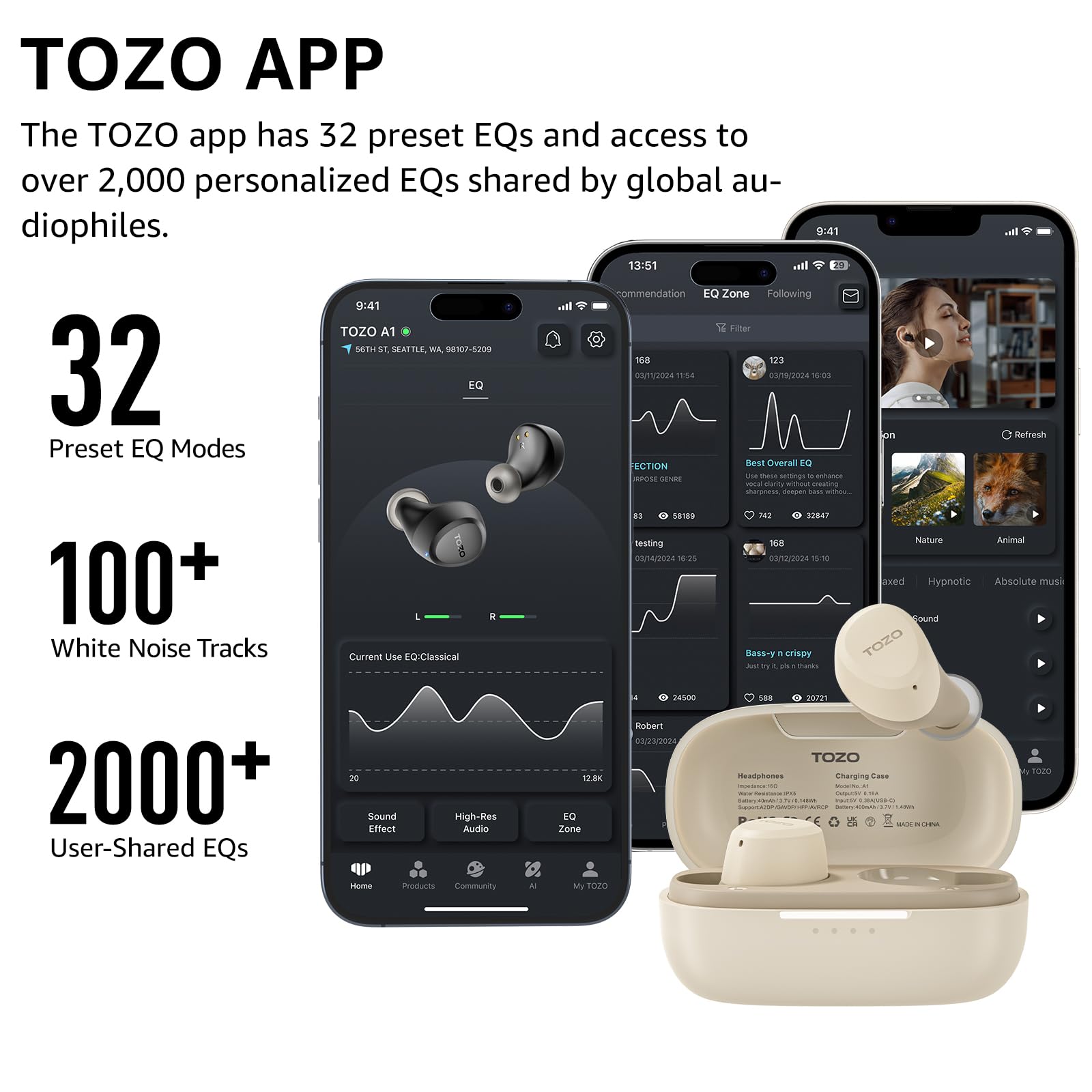 TOZO A1 Wireless Earbuds Bluetooth 5.3 Light Weight in Ear Headphones view 5