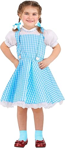 Fun Costumes Disfraz de Dorothy del mago de Oz para niñas, vestido azul y corbatines para el cabello, vestido de cuadros azules 4T