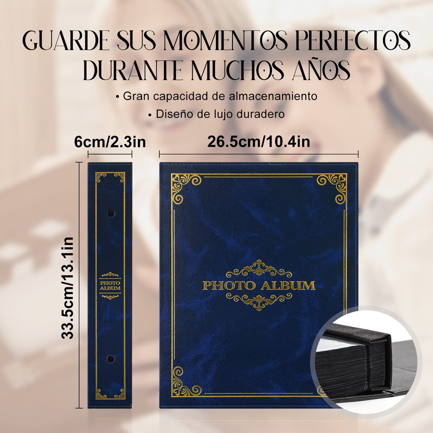 Lanpn Álbum de Fotos Tradicional 10x15 Bolsillo, Álbum de Fotos de Clase con Bolsillo de Plástico 400 Fotos Verticales Azul