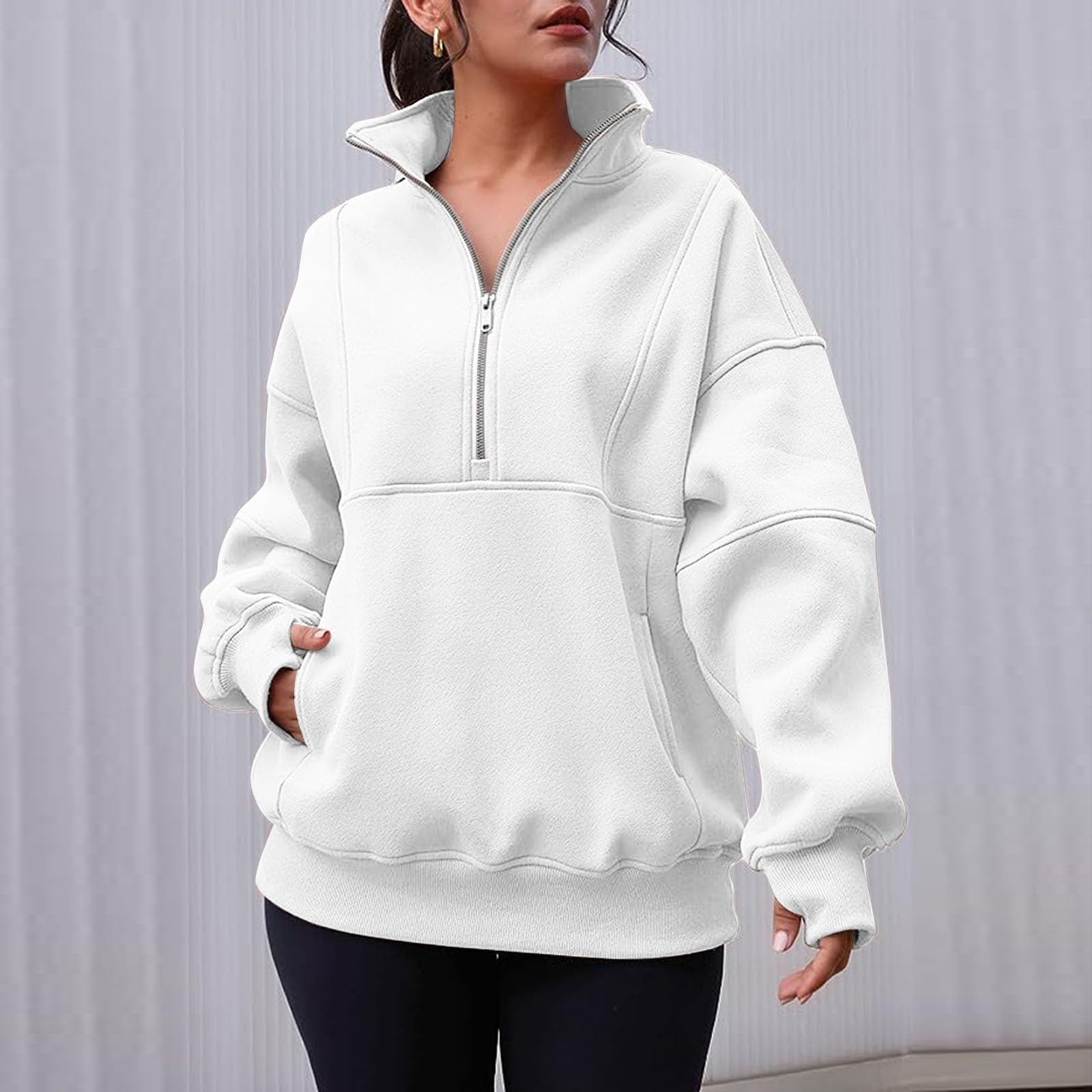 Sudaderas con cuello redondo y bloques de color para mujer, informales, personalizadas, con forro polar, cuello alto, ajuste holgado, con cremallera, lindos suéteres gráficos, delgados, de dibujos
