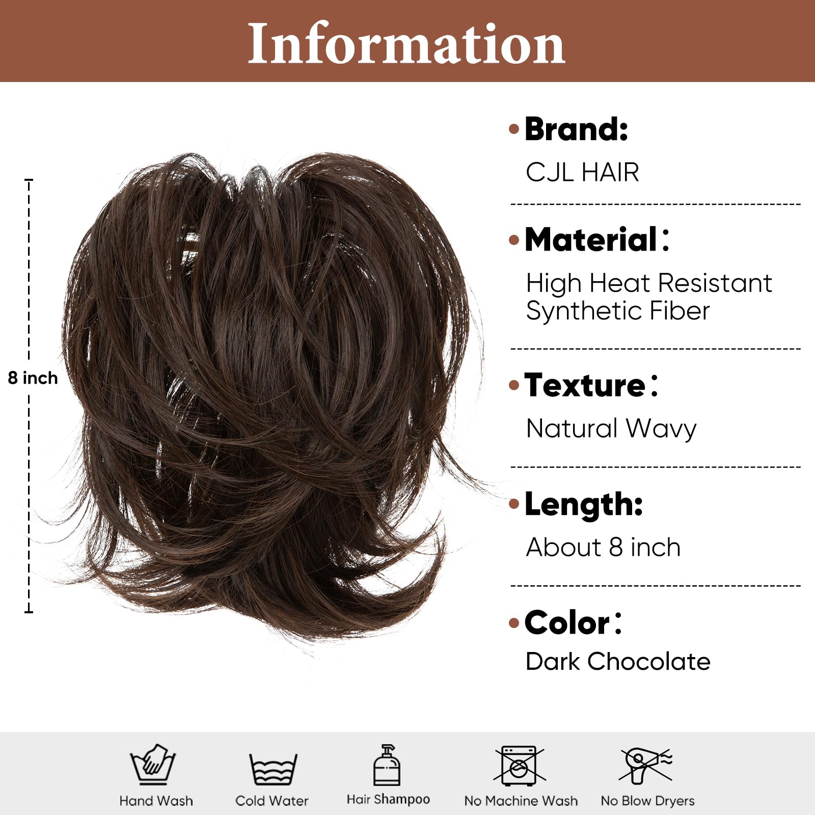 CJL HAIR Claw Clip Short Ponytail Hair Extensions DIY Bendable Metals Messy Bun Hair Piece for Wonen Straight Synthetic Fake Hairpieces Dark Chocolate - Image 2