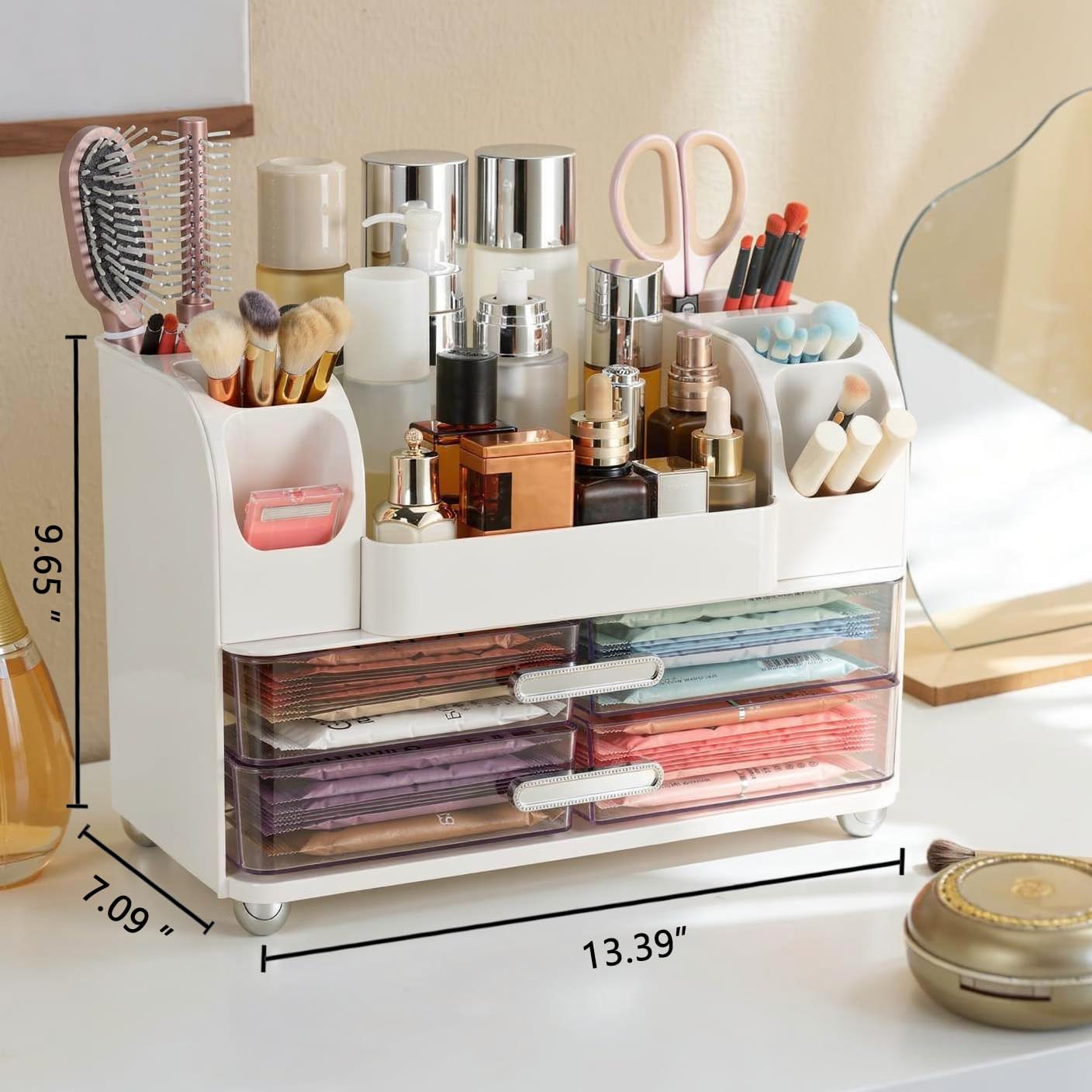 Large Makeup Organizer Countertop with Drawers, Make Up Organizer for Vanity, Makeup Storage Organizer Countertop Makeup Organizers for Skincare, White