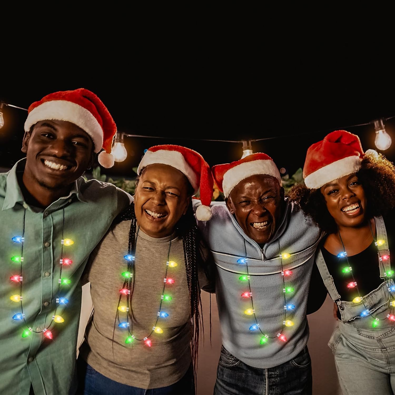 12 PCS Christmas Light Up Necklace, 3 Modes LED Light Up Xmas Necklace with 12 Glow Bulbs, Colorful Christmas Bulb Necklaces, Xmas Light Up Decor for Ugly Sweater Contest New Year Holiday Parties