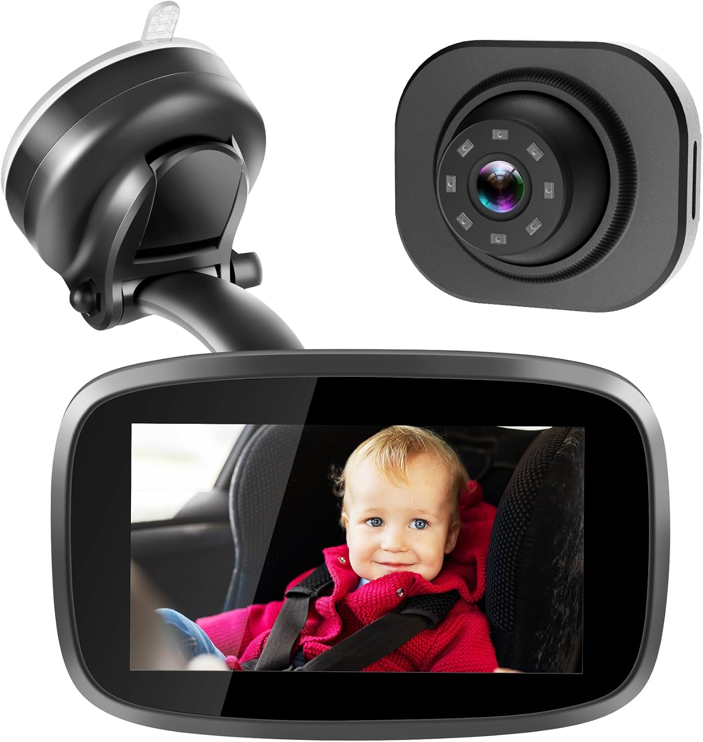 1080P Baby Car Mirror with 4.3" & 170° Wide View, HD Night Vision Camera for Infants Kids Toddlers