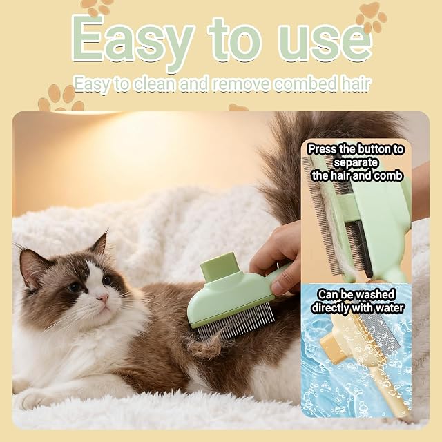 Foto 6 de 7 de OTTOOPPXIN 2 Piezas Peines para Gatos, CortaúñAs para Gatos, Peine Antipulgas Autolimpiante para Mascotas