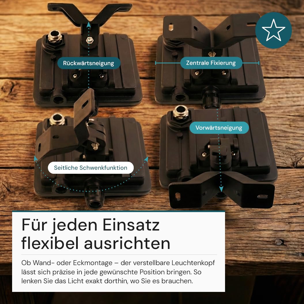 LUXULA LED Strahler mit Bewegungsmelder außen 4 Stück - 50W 6000lm 4000K neutralweiß, IP65 230V Fluter mit Kabelverbinder, 120° verstellbar, Wand- & Eckmontage für Hauswand, Einfahrt, Hof