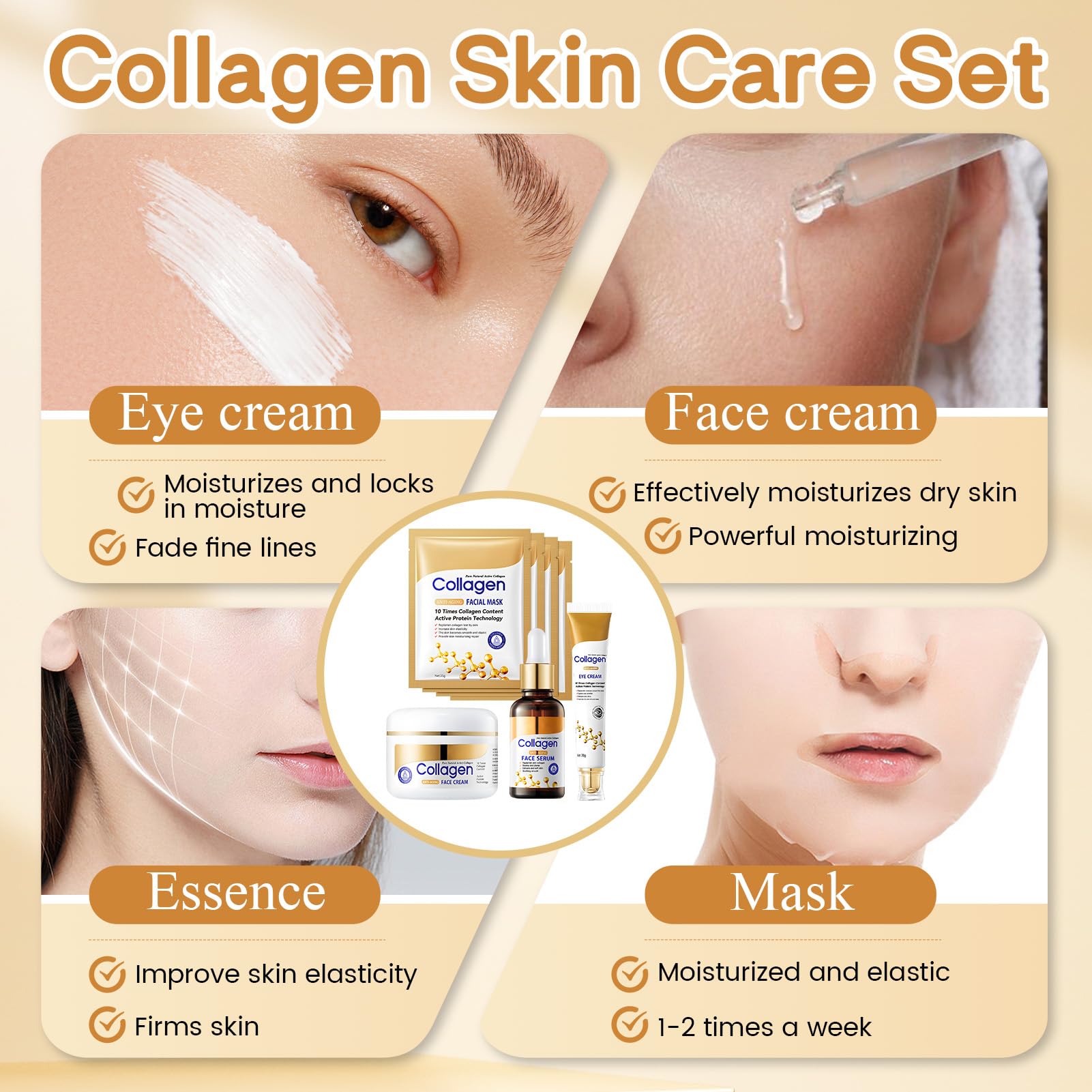 Coffret Soin Visage Femme, Coffrets de Soins pour la Peau, Coffret Femme Beauté Inclure Creme Collagene Visage, Collagene Masque, Nettoyant Visage, Serum Collagene Visage, Creme Yeux, 11 Pièces