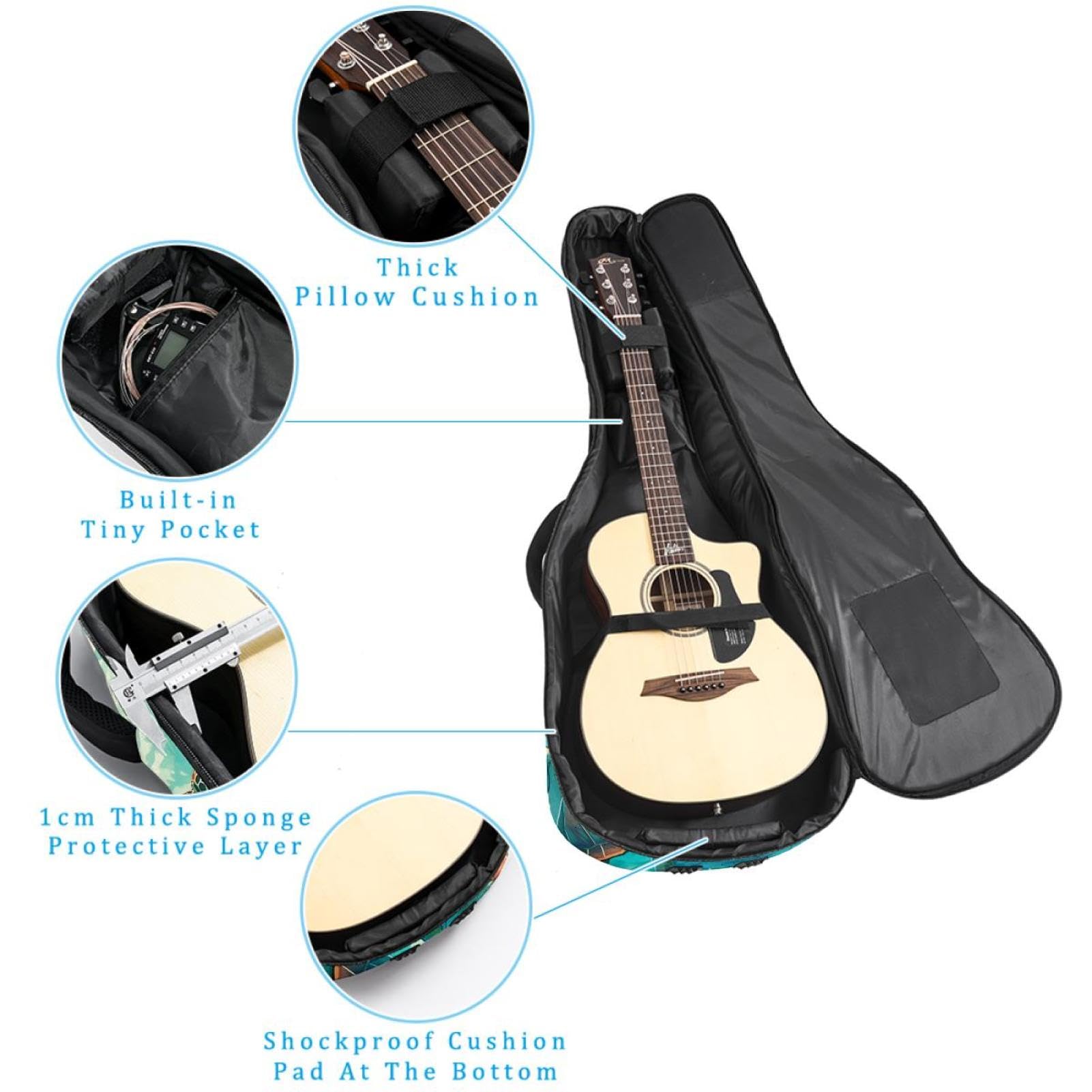NUEAHEDN Acoustic 40/41/42 Inch Turtle Art Large Capacity Guitar Gig Bag 0.4Inch Extra Thick Sponge Overly Padded, with Two Storage Pockets, Waterproof Guitar Case