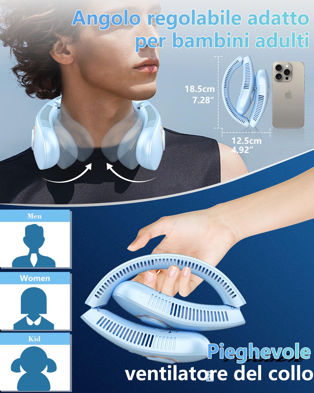 Ventilatore da Collo Aggiornato,Ventilatore da Collo Pieghevole Portatile Turboda 4 Velocità del Velocità,Ventilatore Portatile Regolabile,Ventilatori Personali Senza Lama USB Viaggi all'Aperto