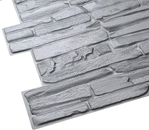 Miniatura 4 de Dundee Deco Panel de pared 3D de PVC de imitación gris, 3.3 x 1.7 pies (38.6 in x 19.7 in), decoración de paneles de pared de diseño interior,