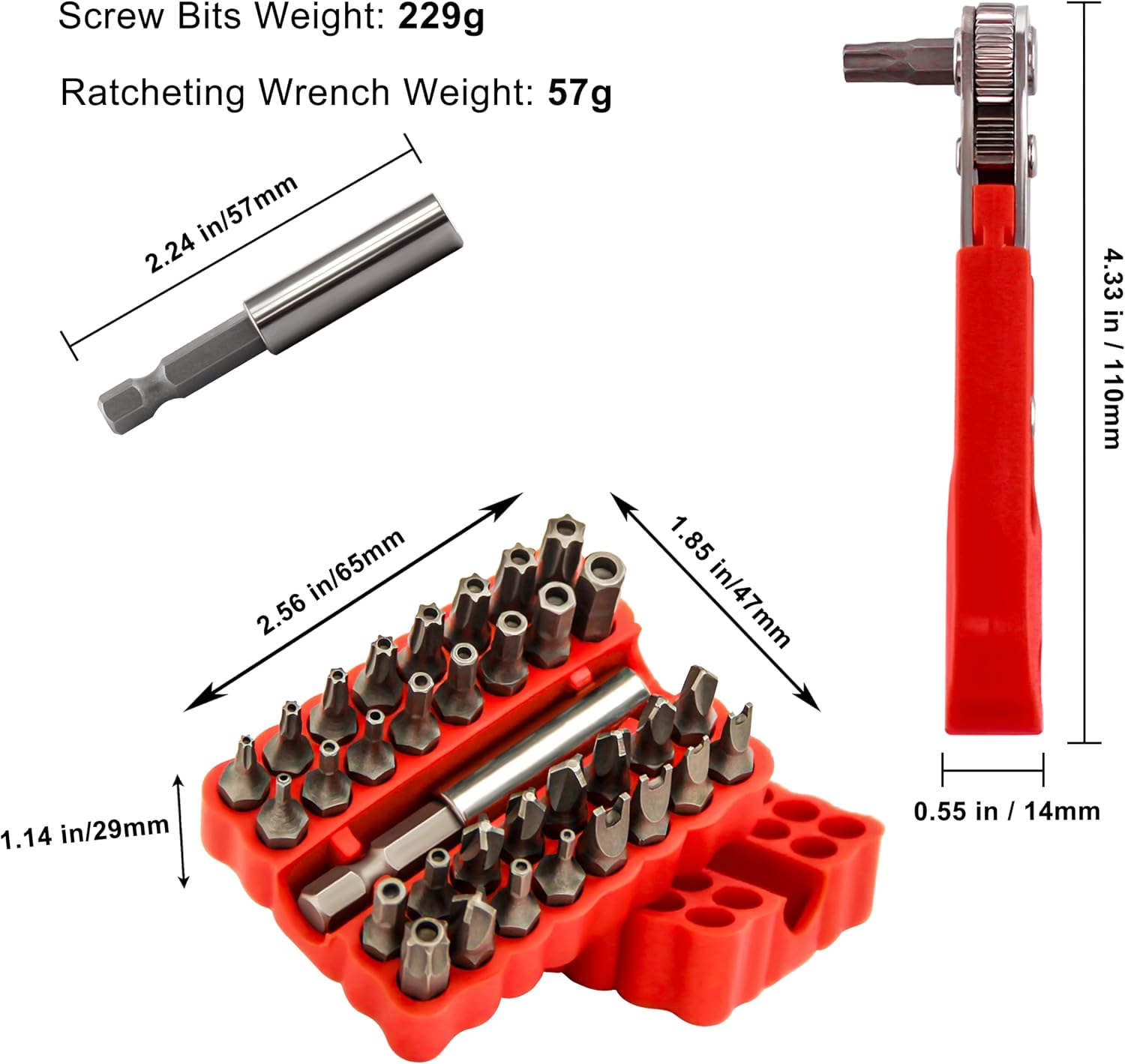 34pcs Security Bit Set 1/4 Inch Hex Shank Screwdriver Bit Set,Tamper Proof Bits-Torx+Hex+Tri Wing+Star+Spanner for Torx Security Screwdriver Set,High Hardness Impact Driver Bit Set(Red+RedRatchet) image 2
