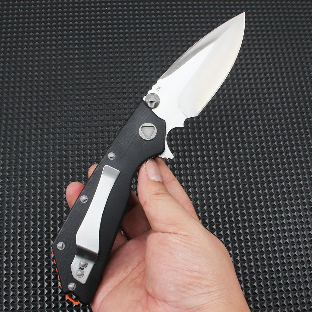 Generisch Klappmesser D2-Klinge G10-Griff 8,3 cm Satin-Finish，Khaki