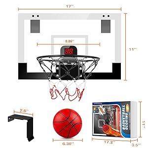 TREYWELL Indoor Basketball Hoop Boys Gifts for Teens and Adults Door Room Basketball Hoop Mini Hoop with Electronic Scoreboard, 3 Balls and Batteries Basketball Toys for 8 9 10 11 12