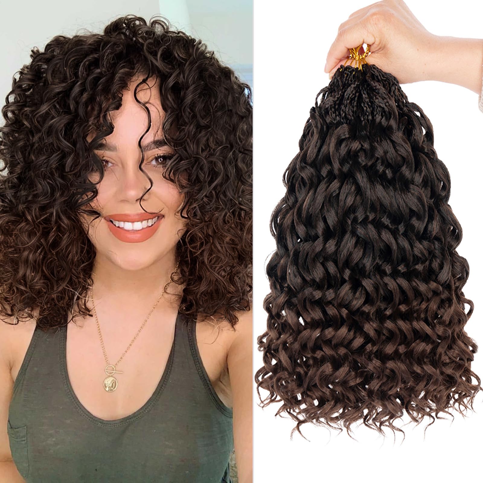 14 Inch Gogo Curl Crochet Hair 8 Packs Pre Looped Deep Twist Curly Ocean Wave Crochet Hair Goddess Box Braids Bohemian Synthetic Water Wave Braiding