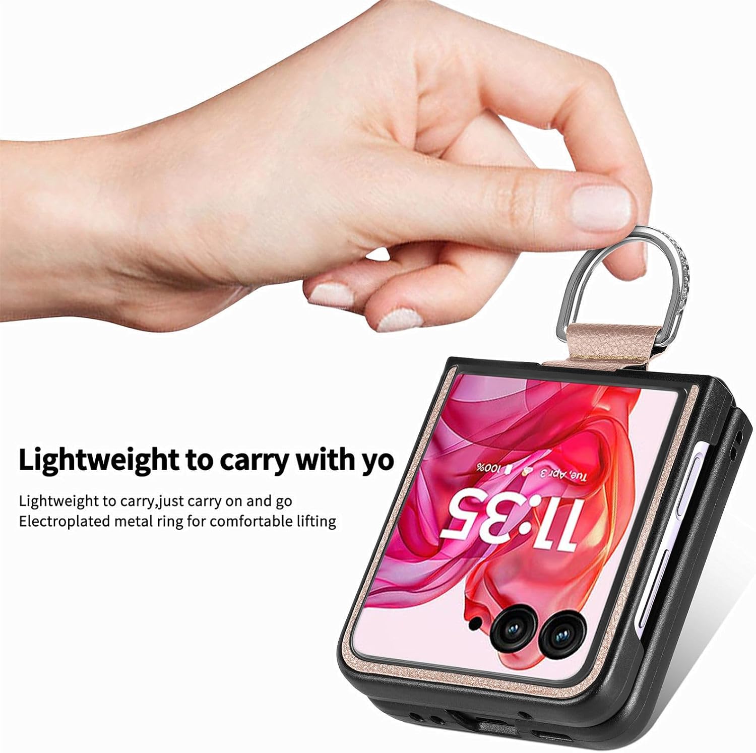 Hard PC Flip Cover For Motorola Razr Ultra 2025 Case with Ring Holder, Finger Ring Strap Holder | PU Leather Anti-fingerprint Shockproof Protective Moto RazrUltra-2025 Cove For Women Men Beige image 2 of 9 B0D988PQ6L