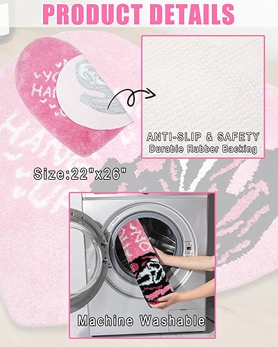 Miniatura 6 de Alfombras de baño con forma de corazón, fantasma, rosa, antideslizante, divertido diseño gótico de terror, lavable, absorbente, espeluznante