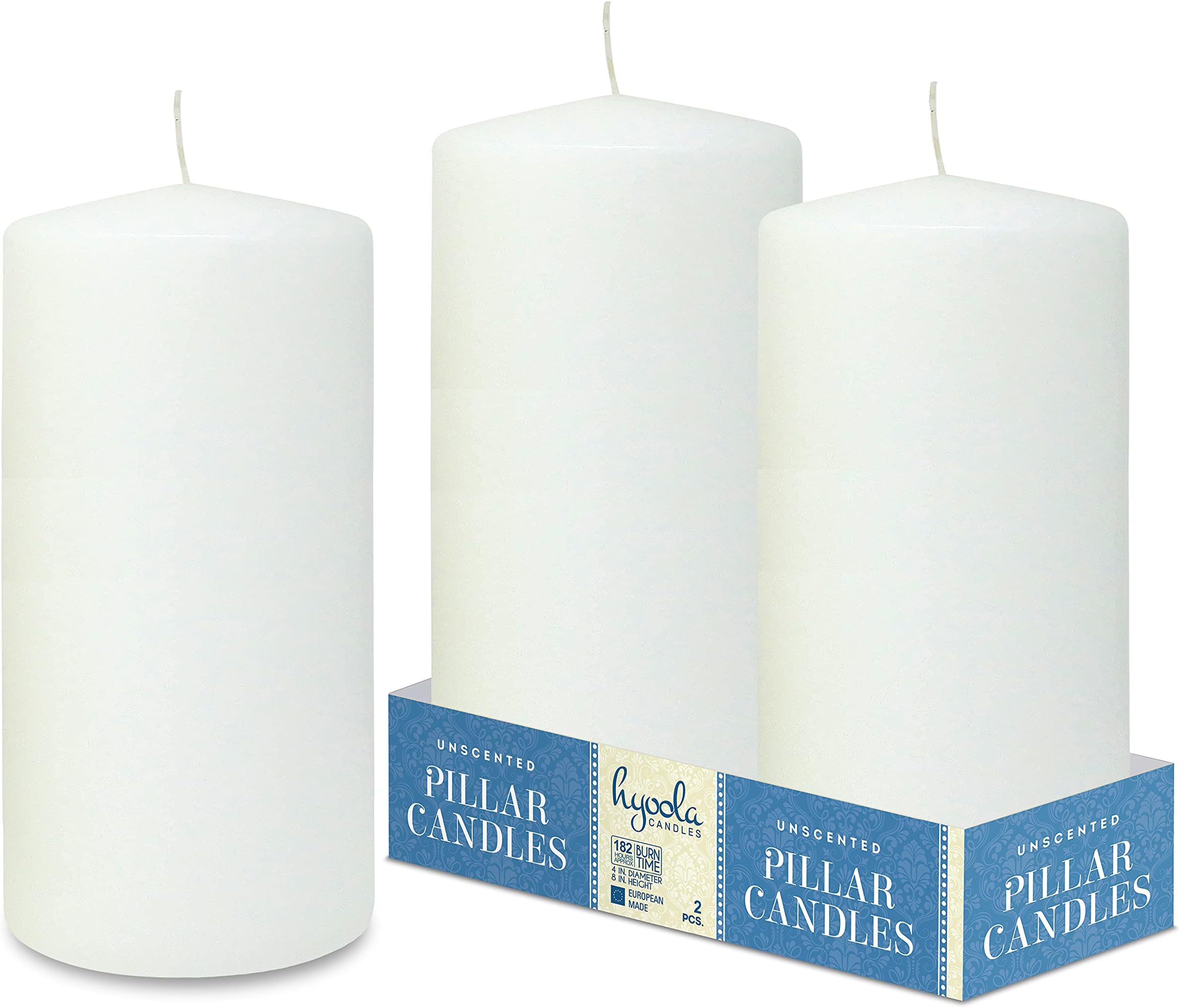 Spaas Unscented Pillar Candles 6-Pack | 80mm X 200mm Ivory Paraffin Wax Candles | Long Burn Time