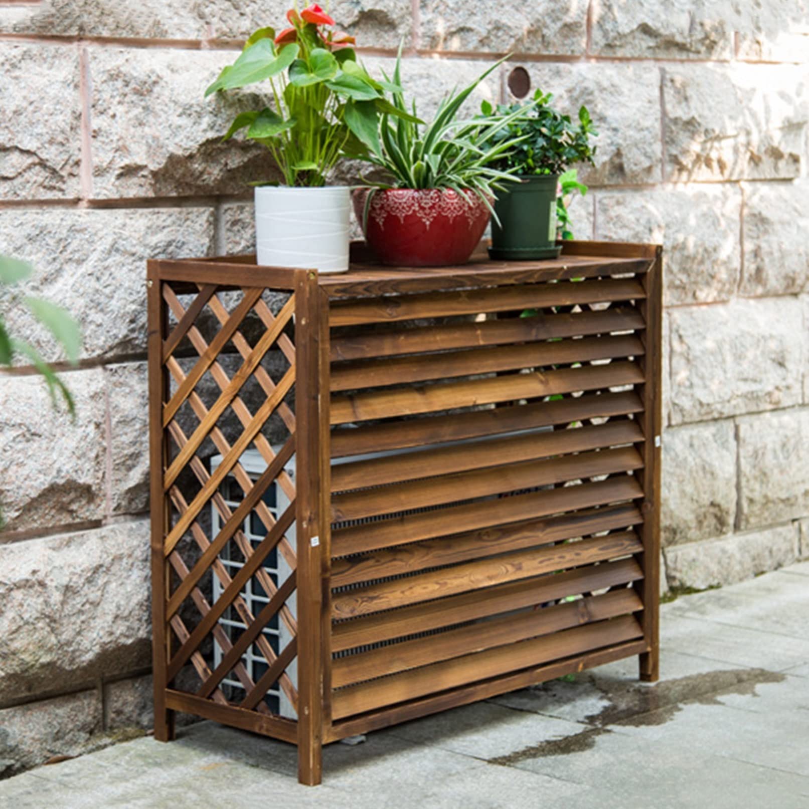 Cubierta de aire acondicionado y caja de basura para exteriores, 85 x 35 x 80 cm, rejilla protectora para unidades de aire acondicionado y bombas de calor, divisor de espacio para jardín y patio