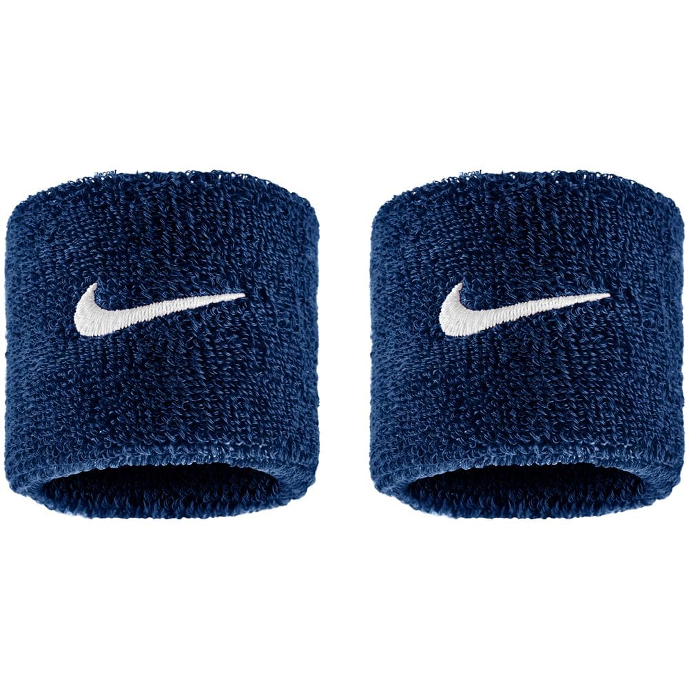 Nike Swoosh Classic Wristbands 2er Pack Schweißbänder Tennis Fitness Running Handgelenkbänder Sport, College Navy/White, One Size