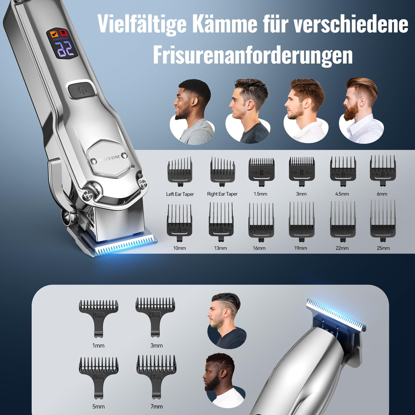 Jack & Rose Haarschneidemaschine Set, 4 in 1 kabelloser Haarschneider und Trimmer, IPX7 Wasserdicht, elektrisches Präzision Shaver & Nasenhaar-Trimmer für Herren, USB Wiederaufladbar | inkl.Haarschneider,Trimmer,Shaver,Nasenhaartrimmer, IPX7 wasserdicht,
