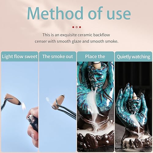 Miniatura 8 de YYW Quemador de incienso de reflujo en cascada con 20 conos de incienso y 30 varitas de incienso, diseño de calavera, mano de cascada, soporte de