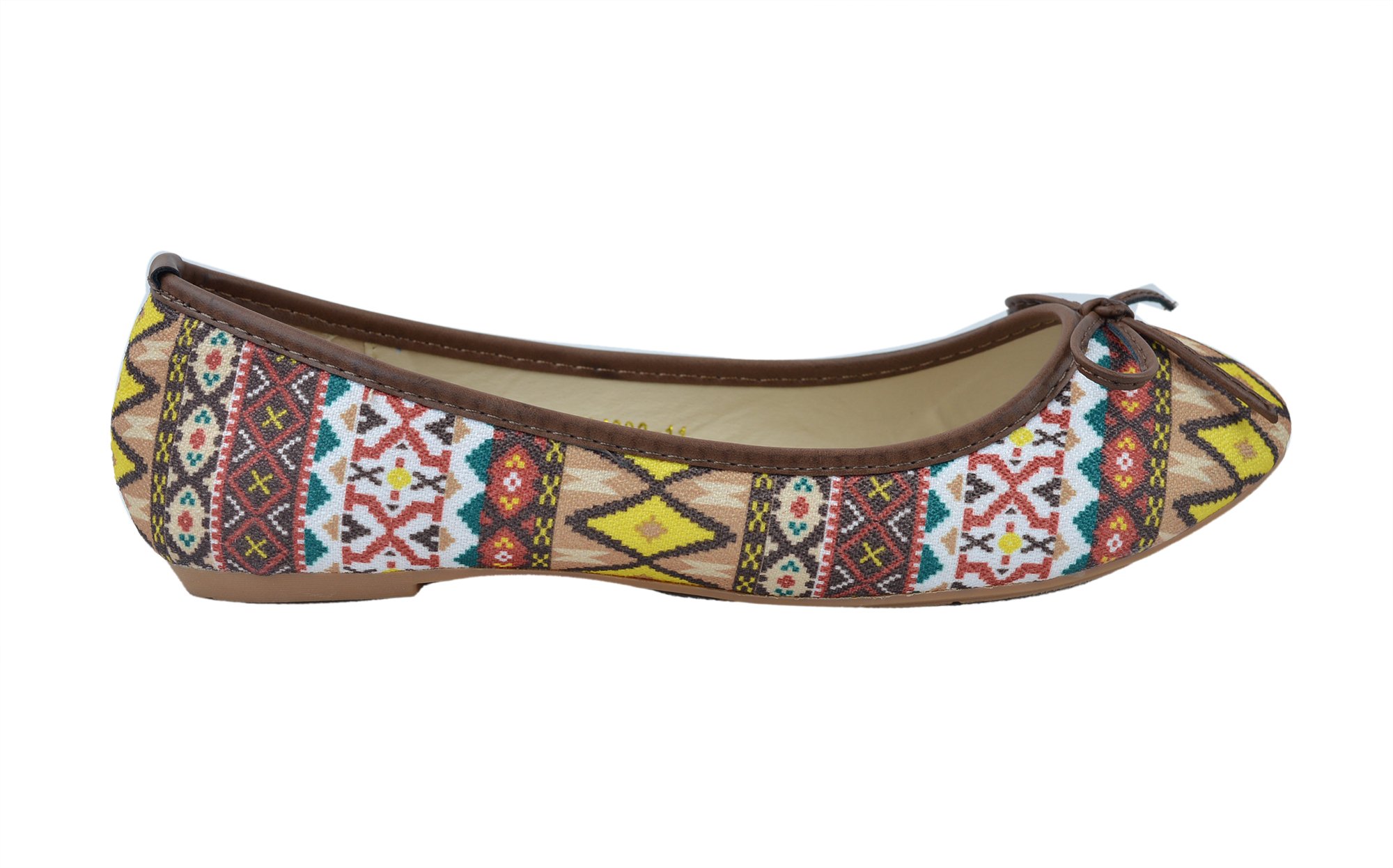Ladies Aztec Patterns On Ballerina Pumps Comfort Flat Shoes