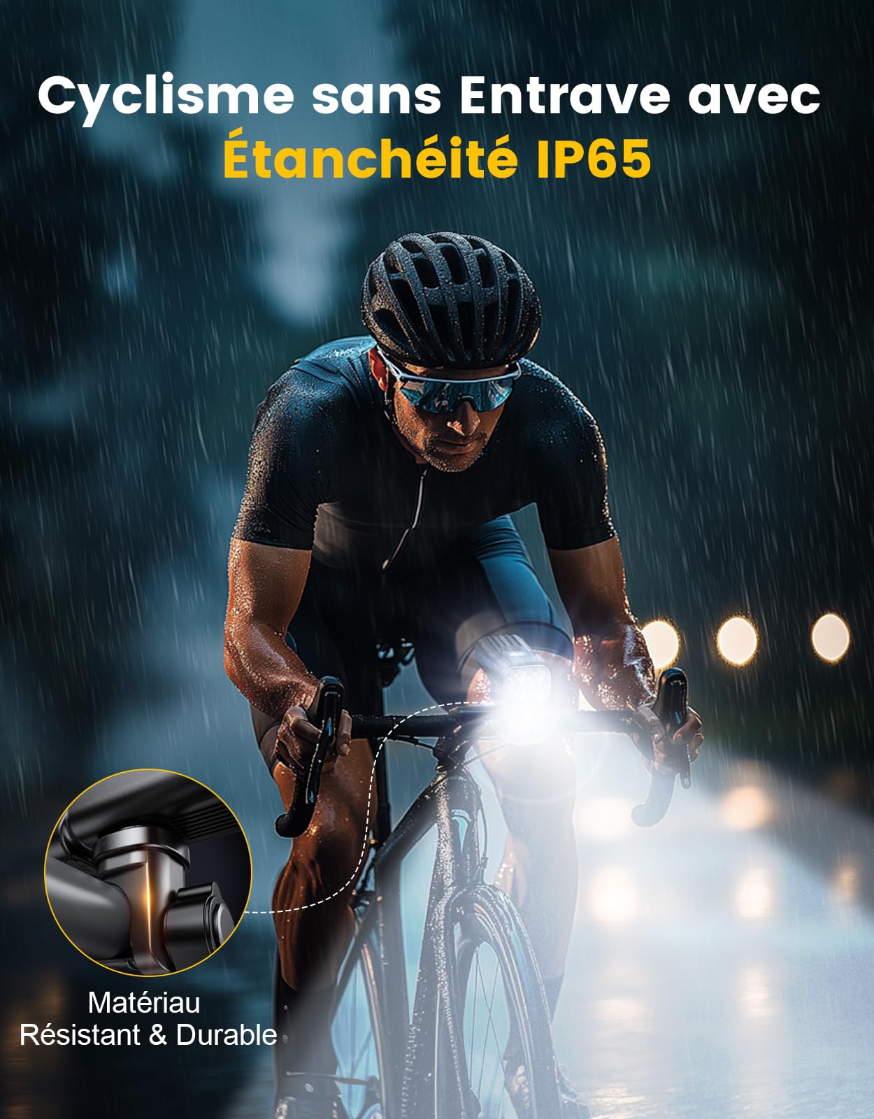 Mohard Lampe Vélo Avant et Arrière 2000LM Super Lumineux Rechargeable 3000mAh Étanche IP65