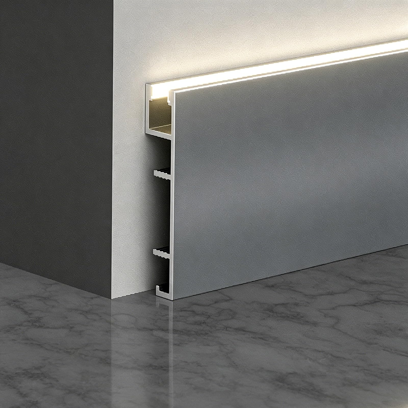 Aluminum Baseboard Trim, 4 5 8 Cm High Rust Resistant Bathroom Skirting Board with Led Channel for Wall & Floor Protection, Floor Molding(D 8cm/3'',2.4m/7.9ft)