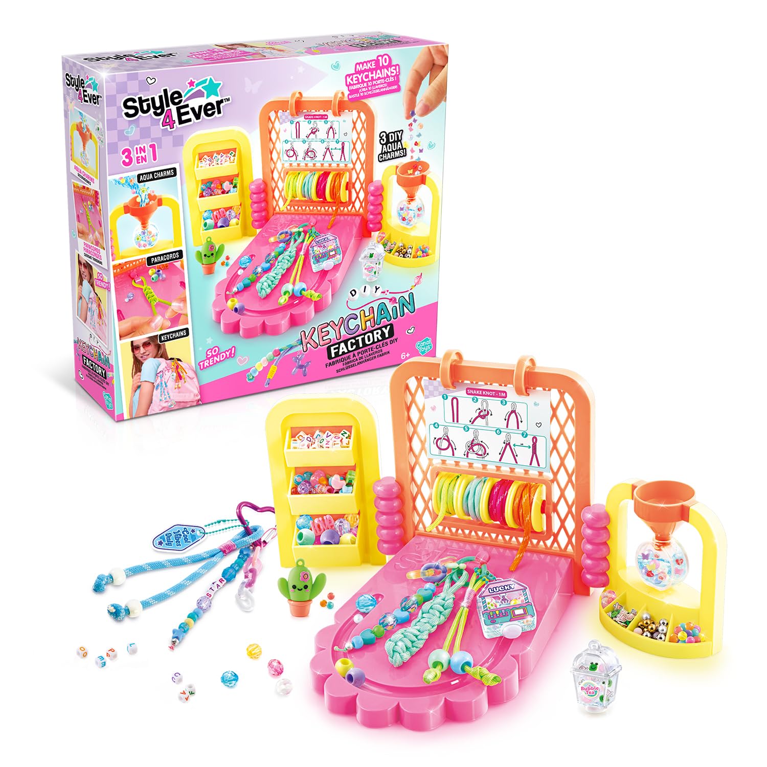 Canal Toys - Style 4 Ever - Fabrique à Porte-Clés DIY 3 en 1 - Crée Tes Porte Clefs Uniques Ultra Stylés - Paracordes, Aquacharms, Perles et +150 Accessoires - Idée Cadeau Enfant Dès 6 Ans - OFG 366