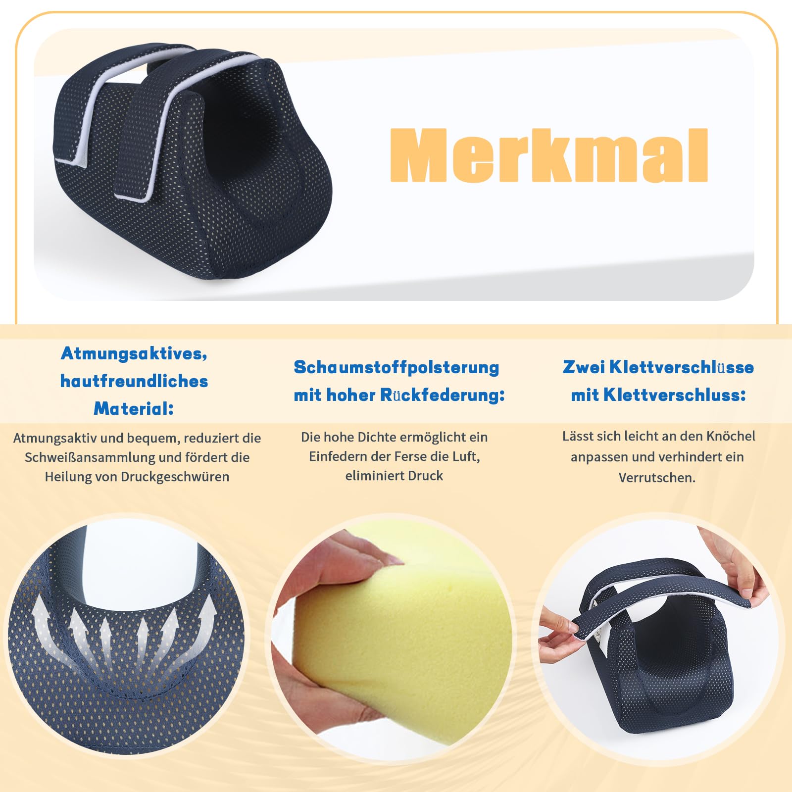 3D Fersenschutz für Dekubitus, Knöchelerhöhungskissen, Fußstützkissen für Dekubitus, Fersenkissen zur Linderung von Fersenschmerzen, 1 Stück (Navy-Packung à 1 Stück)