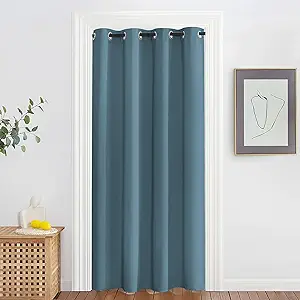 NICETOWN Blackout Doorway Curtain Drape 78 inch Long - Grommet Noise Reducing Thermal Insulated Solid Modern Window Treatments for Bedroom Closet (1 Panel, 52 x 78 Inch, Smoky Blue)