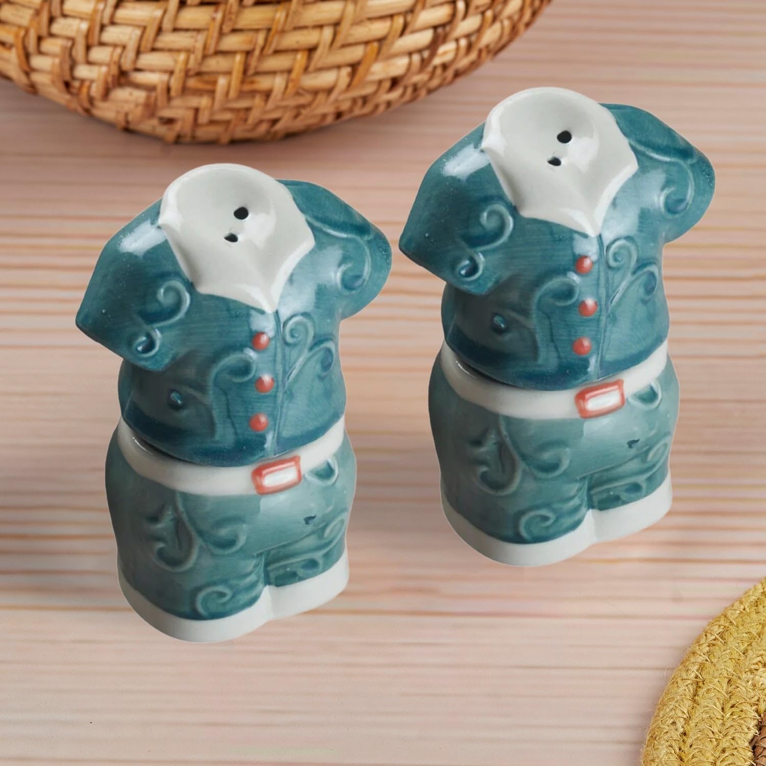 Kookee Ceramic Salt Pepper Set with Tray for Dining Table | Blue (9972) — Amazon image 8