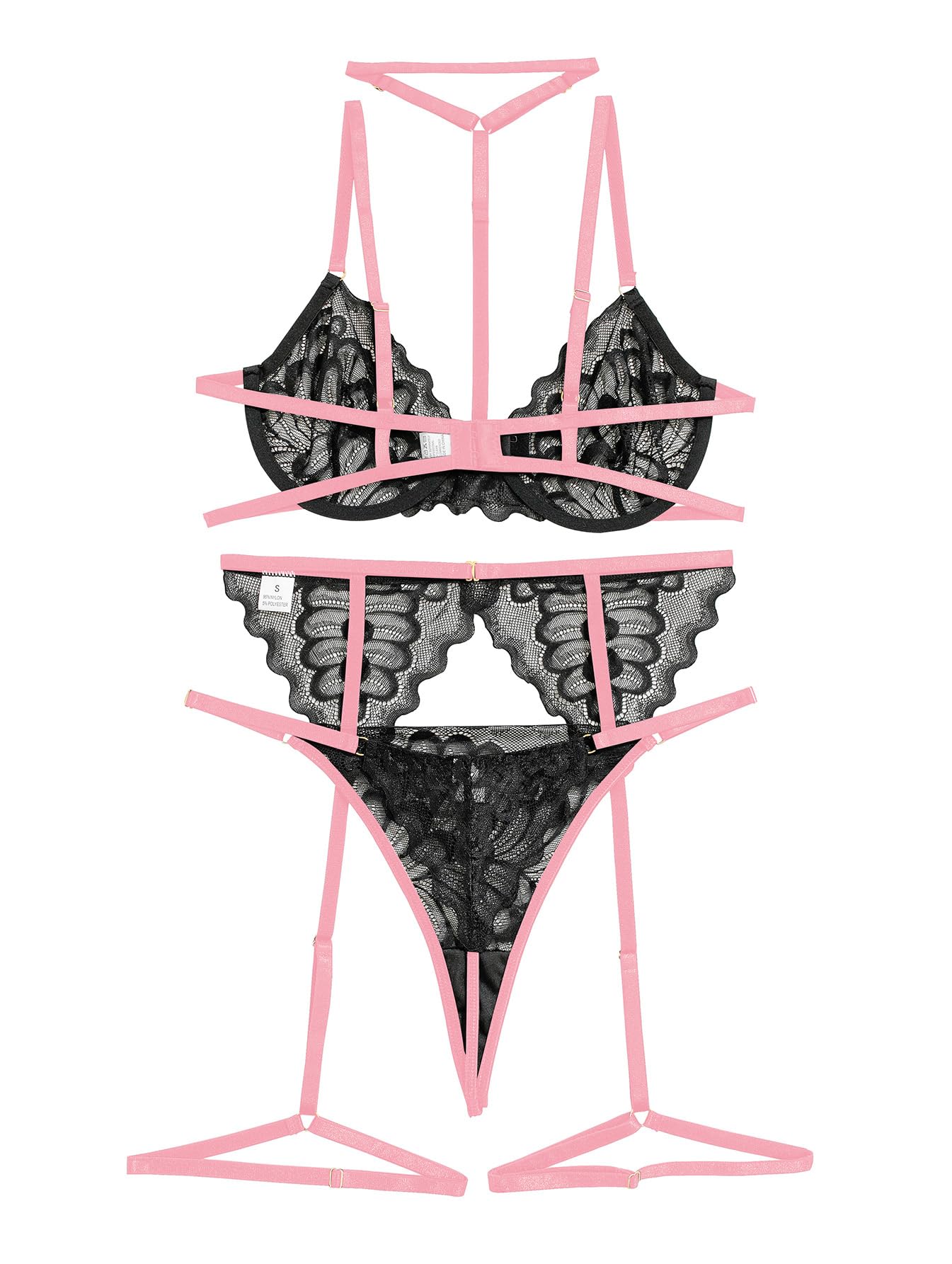 Lilosy Sexy Choker Floral Lace Scallop Sheer Underwire Push Up Garter Belt Lingerie Set 3 Piece: Lilosy Sexy Choker Floral Lace Underwire Push Up Garter Belt Lingerie Set for Women Sheer Bra and Panty 3 Piece