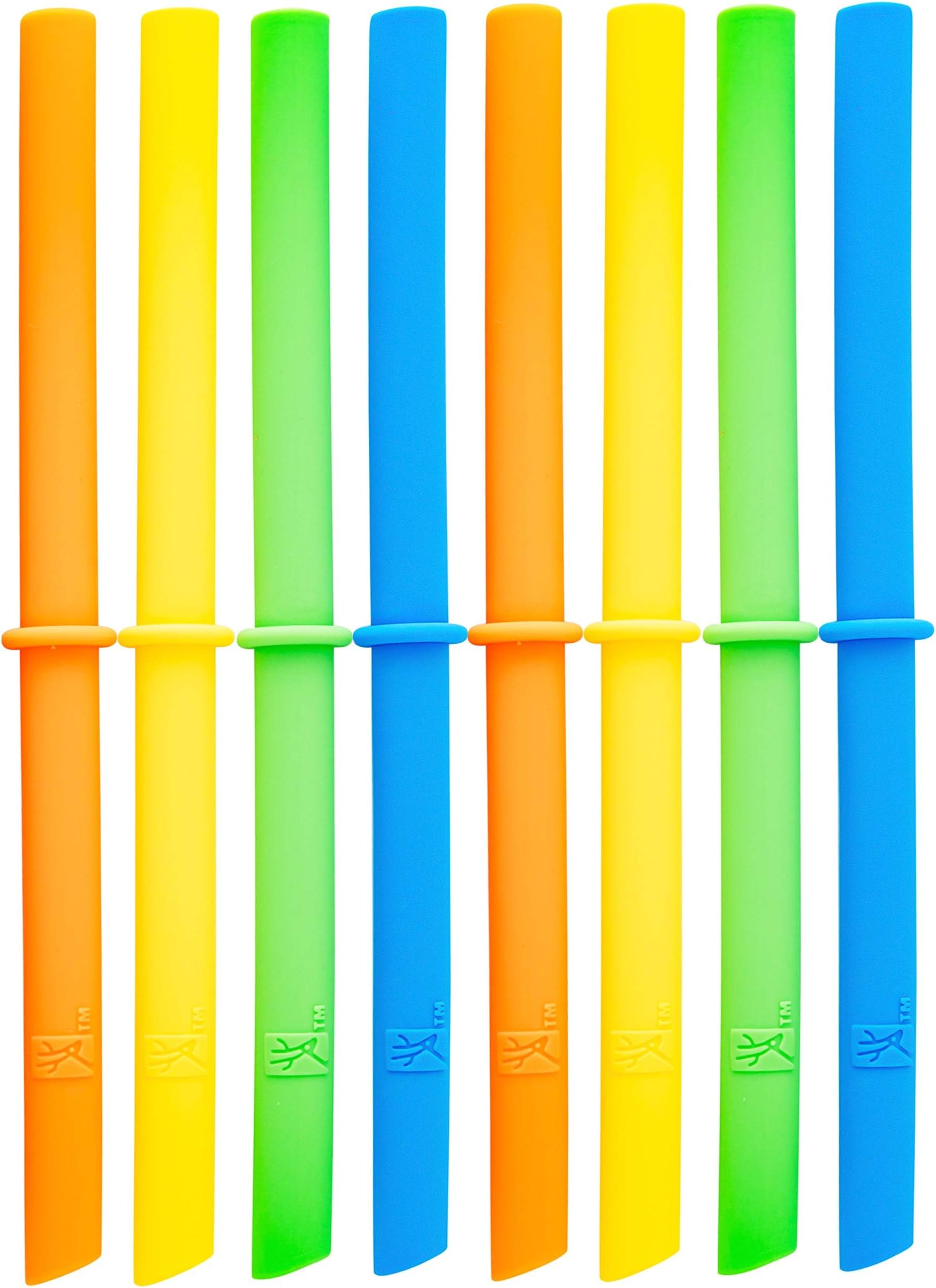 Elk and Friends Adult & Kid's Reusable Silicone Straws with Stopper for 12oz, 14oz & 16oz Mason Jars or Tumblers | Pack of 8 Straws | 7.9" Length