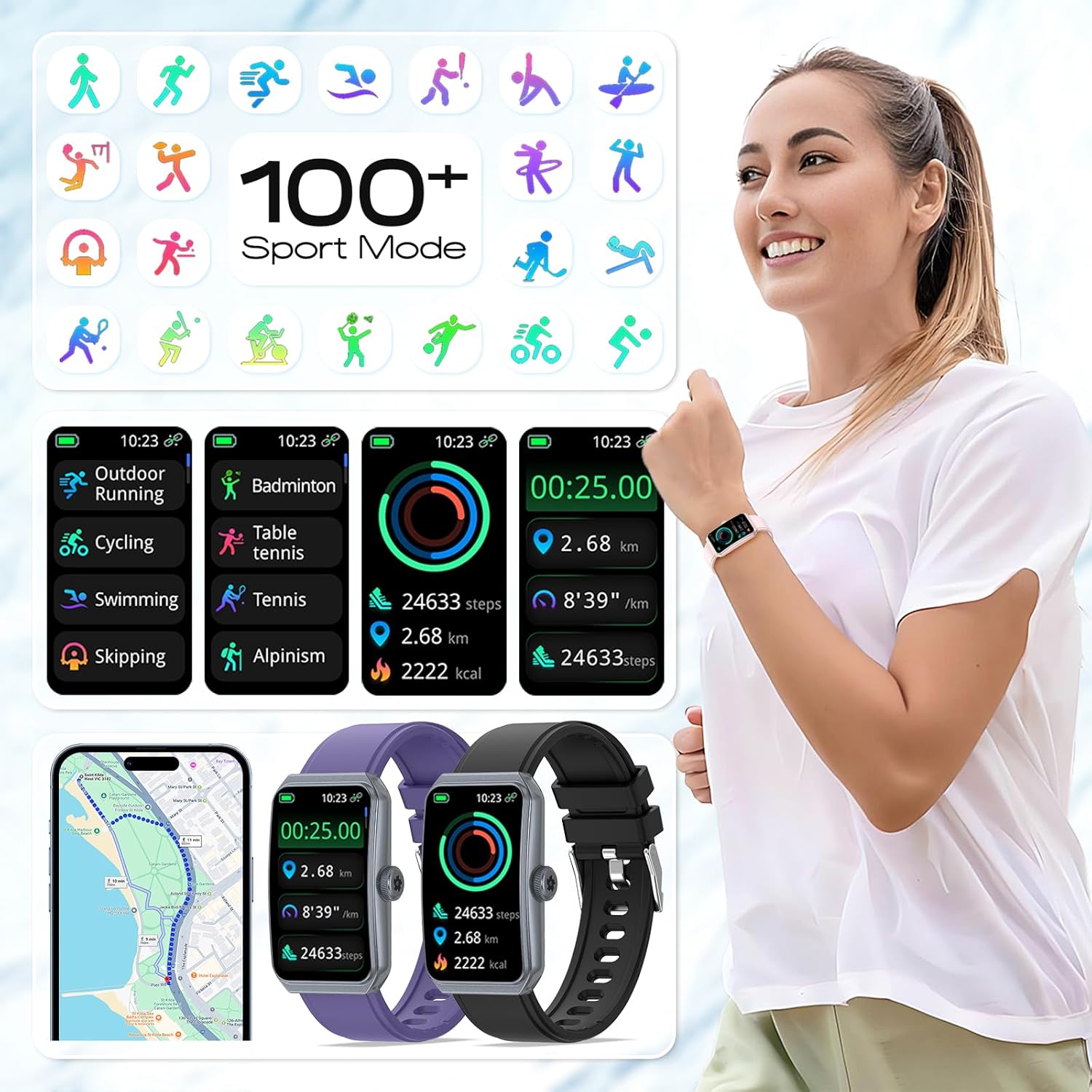 Nemheng Fitness Tracker for Women & Men - IP68 Waterproof, 100+ Sports Modes,24/7 Heart Rate & Sleep Monitor, Ultra-Long Battery Life, Android iOS Compatible, Includes Strap