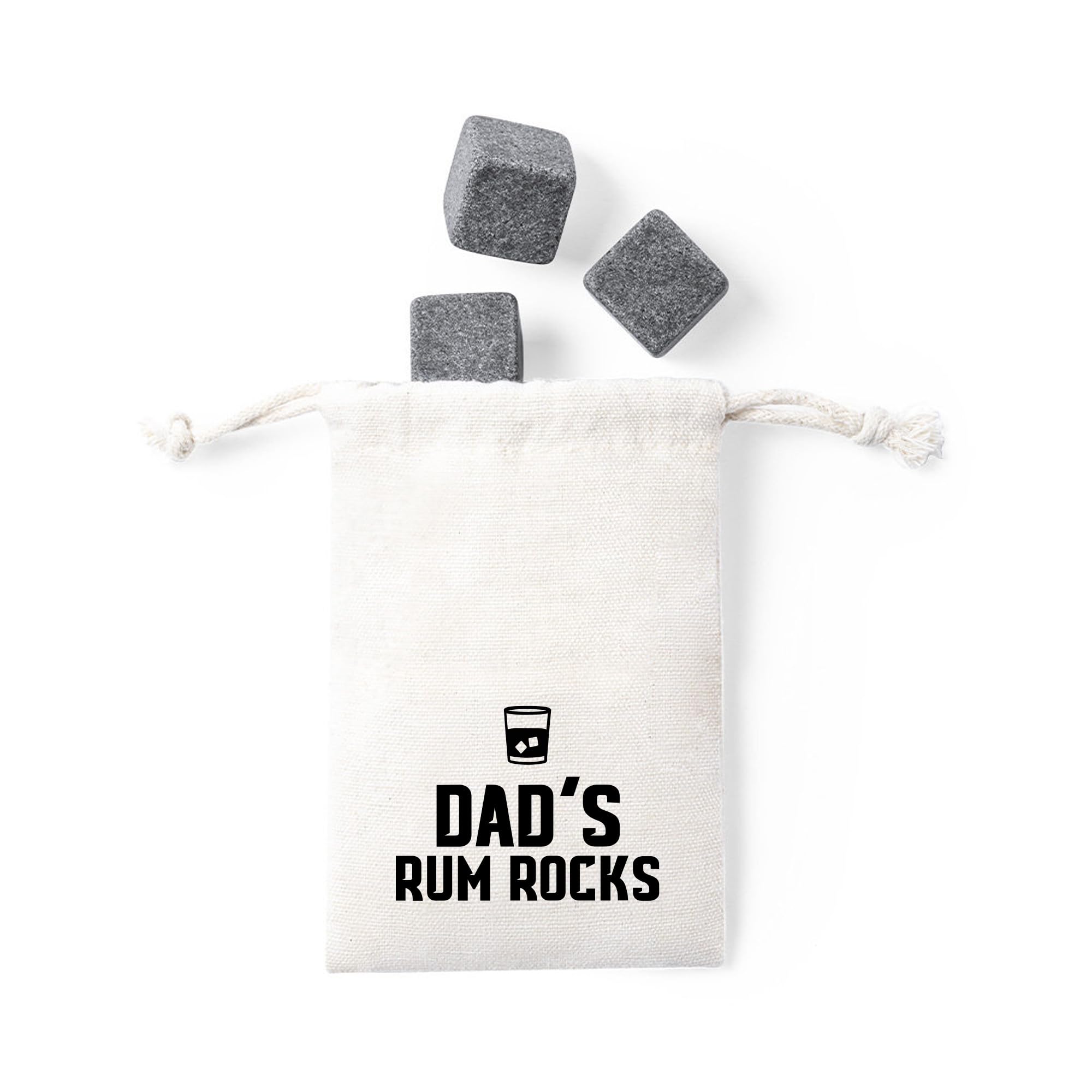 eBuyGB Dad's Rum Rocks with Cotton Drawstring Bag & 4 Soapstone Reusable Ice Cubes, Whiskey Stones for Father's Day, Birthday Gift for Him, Dad
