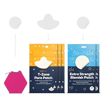 HANHOO T-Zone Pore Patch, On-the-Go Blemish & Extra Strength Blemish Patch Bundle includes 204 invisible pimple patches that absorb fluid, shrink pimples, and protect skin. Ideal for Korean skincare.