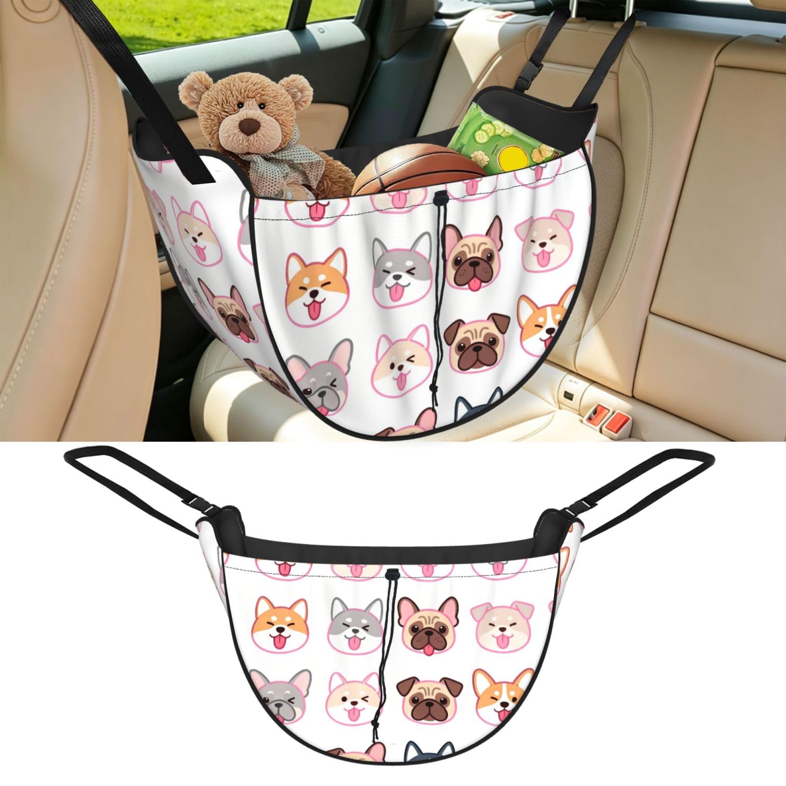 Cntdbu Black Cute Dog Head Car Seat Organizer-Backseat Storage Bag For Travel