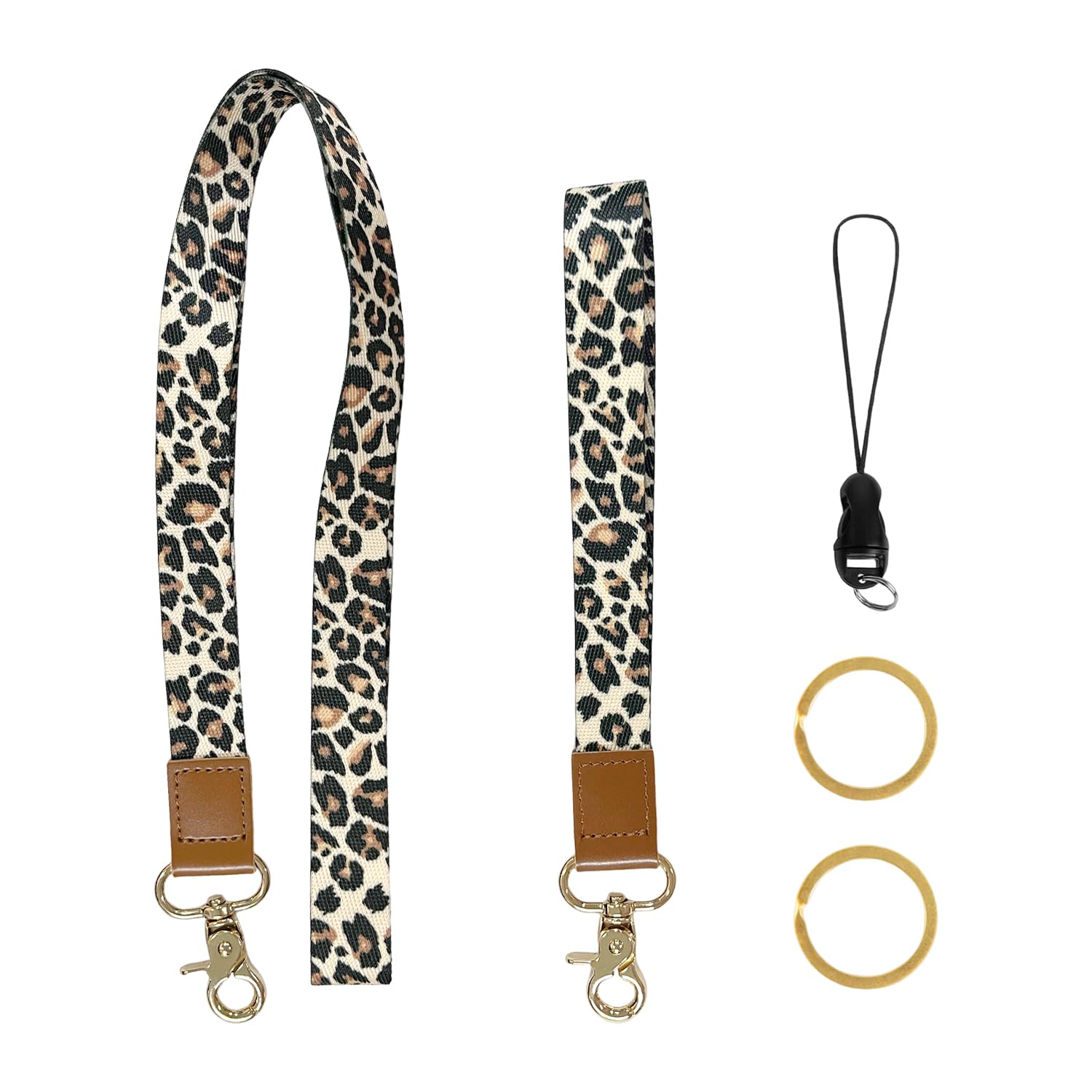 RNFKSU 2 Pieces Of Leopard Pattern Lanyard With Key Ring Mine Buckle, Multi-Function Leather Mobile Phone Lanyard, Portable Buckle Wrist Strap, Suitable For Badges, Work Permits.