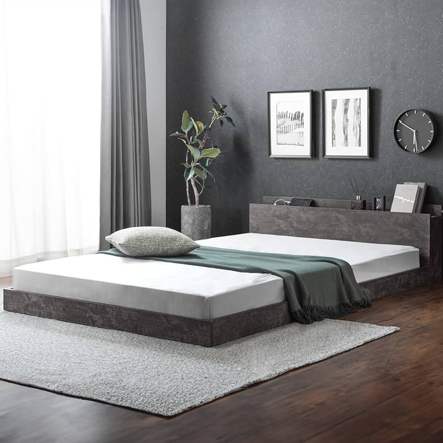 Amazon｜タンスのゲン ベッド フレームのみ クイーン 宮棚付