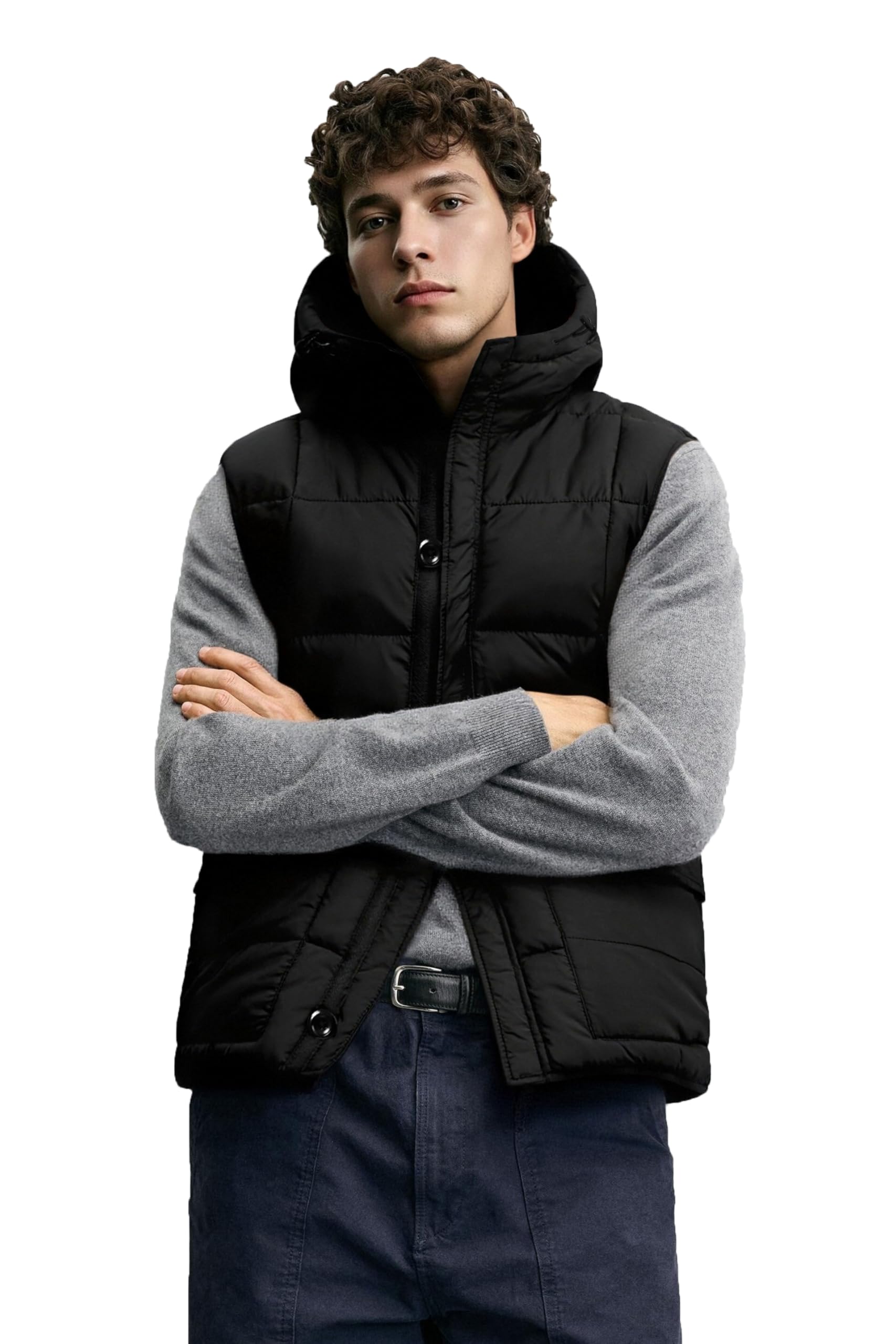 MADHERO Gilet da uomo con cappuccio impermeabile Puffy Vest Outwear Giacca senza maniche