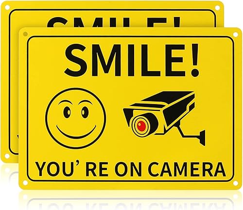 Paquete de 2 letreros de cámara de seguridad para exteriores, ADT, 10 x 7 pulgadas, aluminio resistente sin óxido, letreros de videovigilancia,