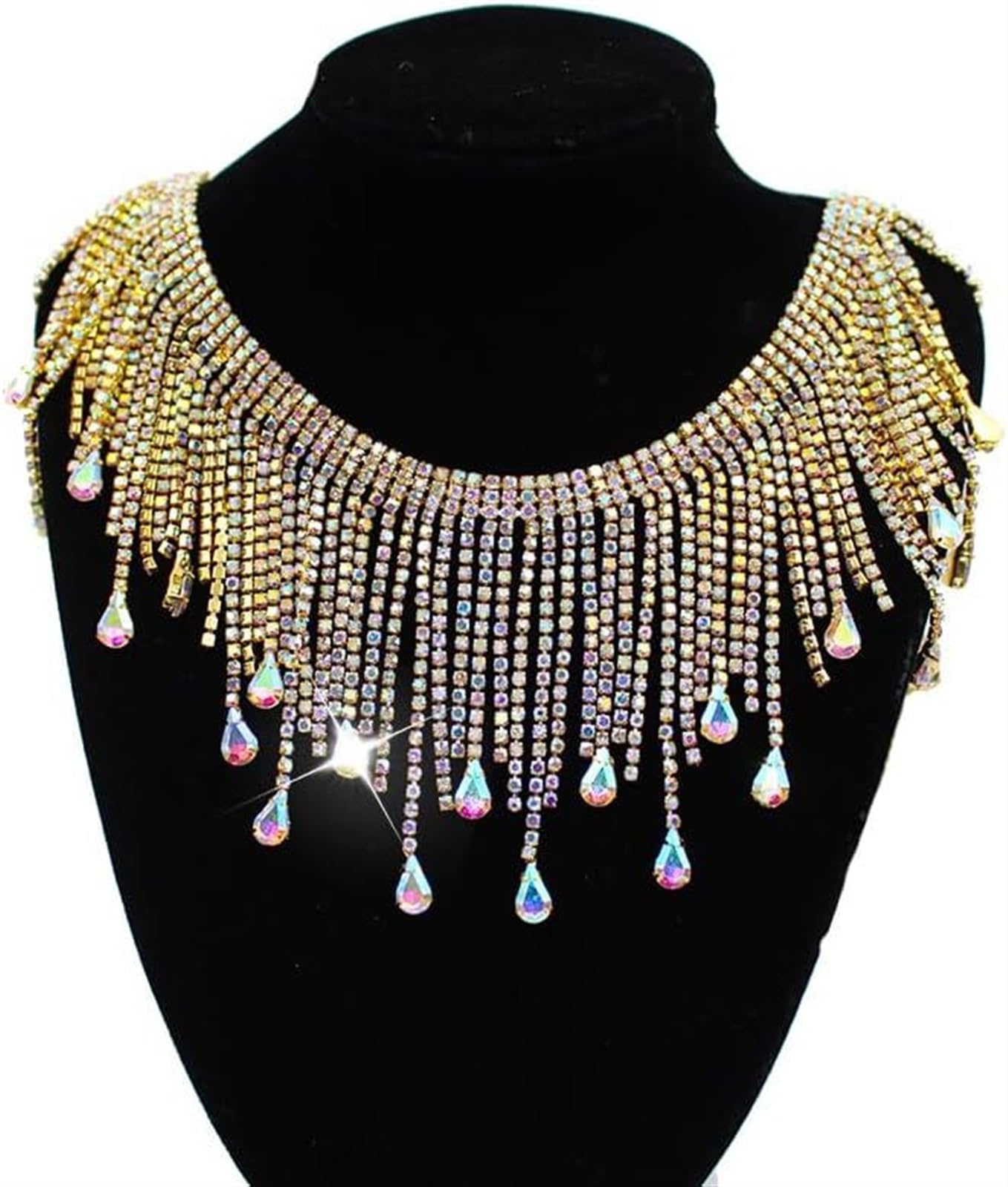 Finiture con frange, Artigianato da cucito, 2 metri di vetro fai da te Nappe con strass a goccia Catena di metallo Cristallo Oro AB Abito da ballo con frange Shinning Strass (Color : Gold) ( Color : A