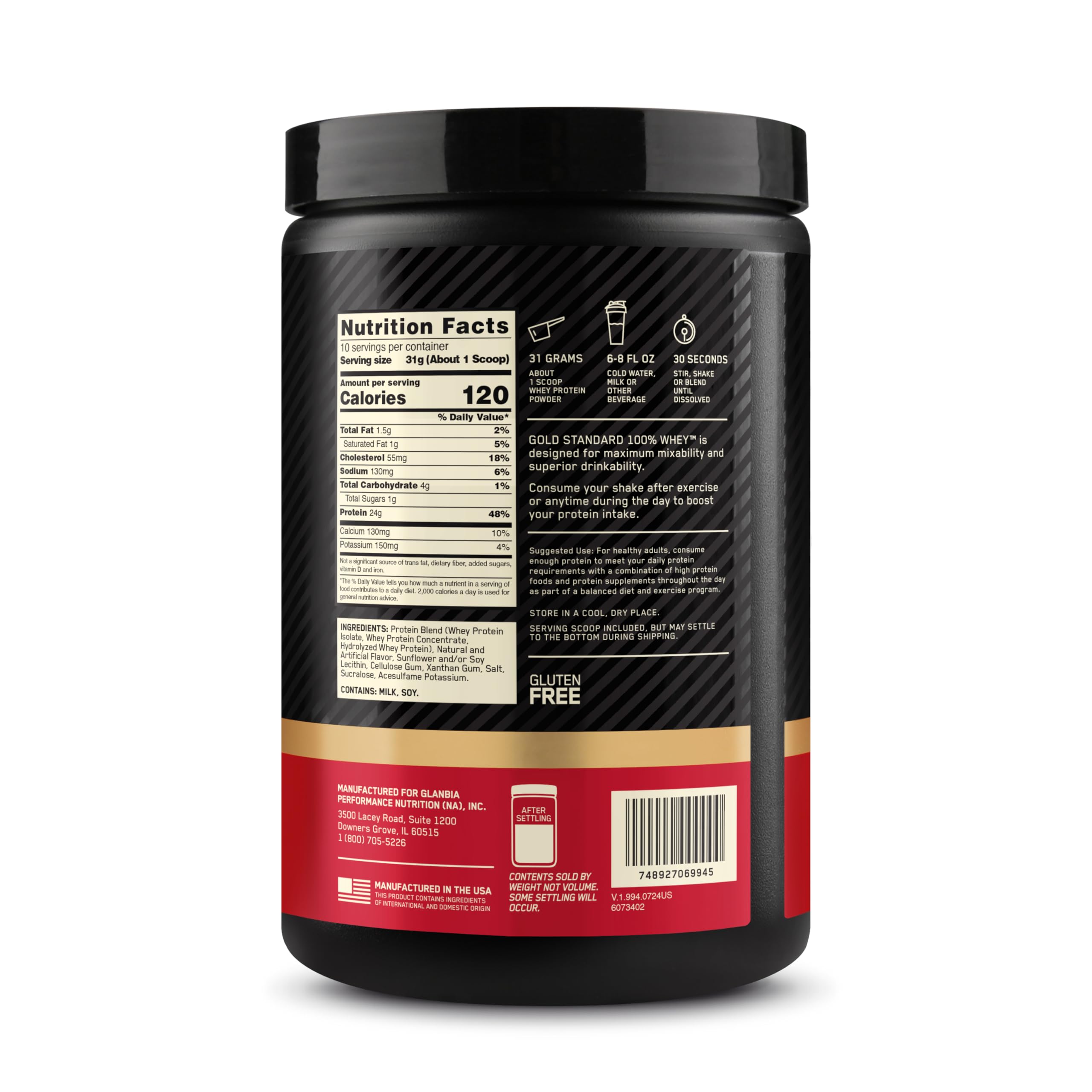 Optimum Nutrition Gold Standard 100% Whey Protein Powder, Vanilla Ice Cream, 0.68 Pound (Pack of 1)