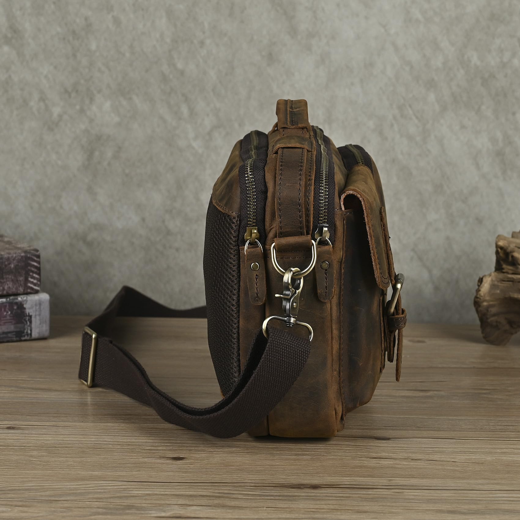 Le'aokuu Cross Body Messenger Schultertasche Umhängetasche Herren Original Leder für 10 "Tablets 036 (036 A Dunkelbraun)
