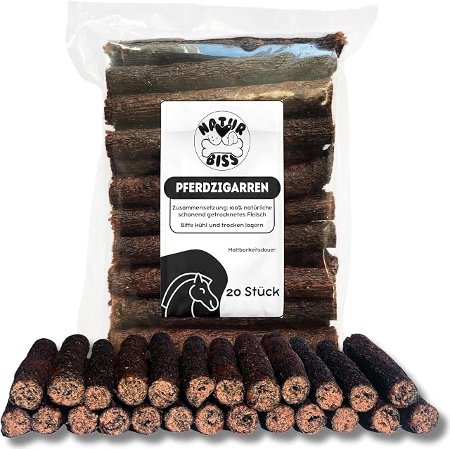 Naturbiss Cigarros para perros de caballo - 20 unidades (12 cm) - Hipoalergénico y sin cereales