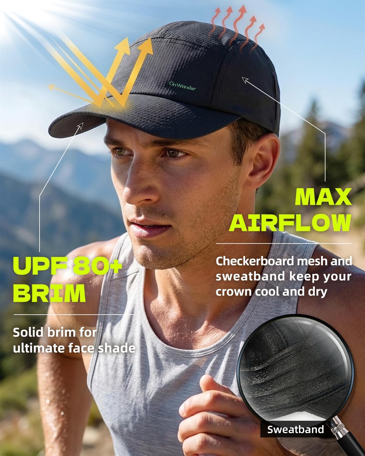 Breathable Running Cap for Men & Women – Ultra-Light Athletic Cap, UPF 80+ Sweat-Wicking Baseball Hat for Golf