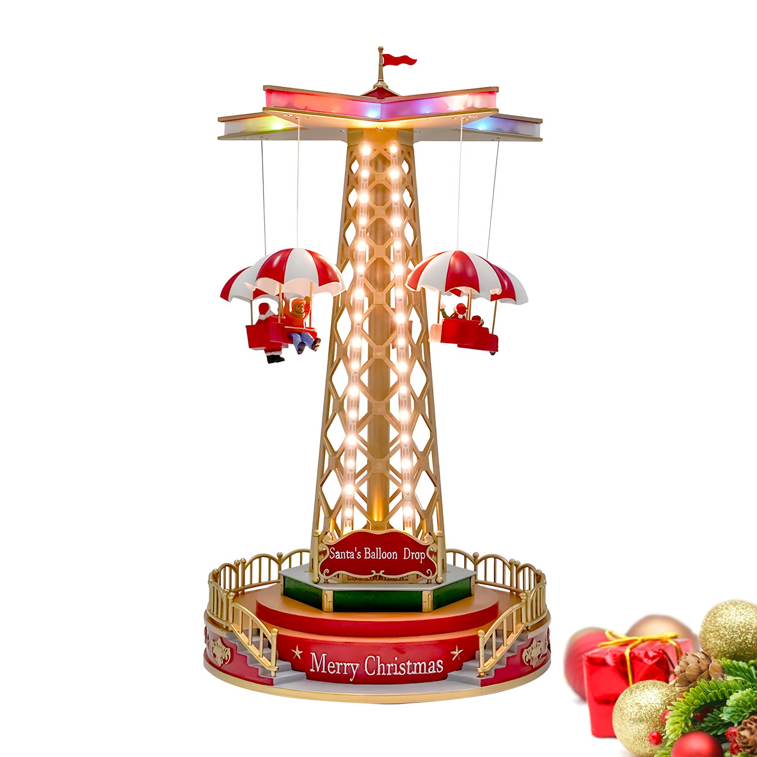 Wintem Giostra Natalizia in Movimento con Musica e Luci LED - Ideale per Decorare Casa o Villaggi di Natale Durante Il Periodo Natalizio - Realizzato in Materiali Resistenti - 44.5x24,5x24.5cm