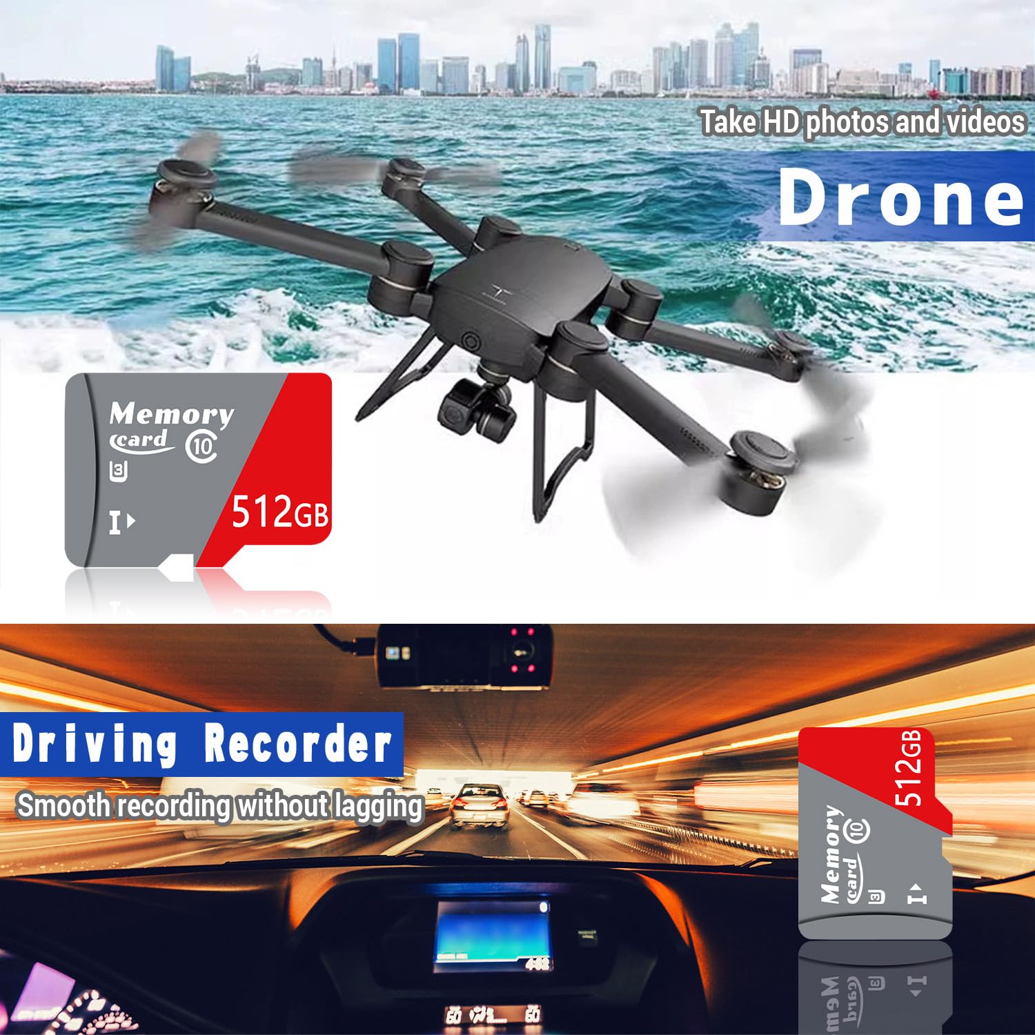 Carte mémoire Micro 512Go avec Performance d'application A2 pour Smartphones, vidéo 4K, Classe 10, U3, UHS-I, V30, Vitesse de Lecture 100 Mo/s - ZB512Go